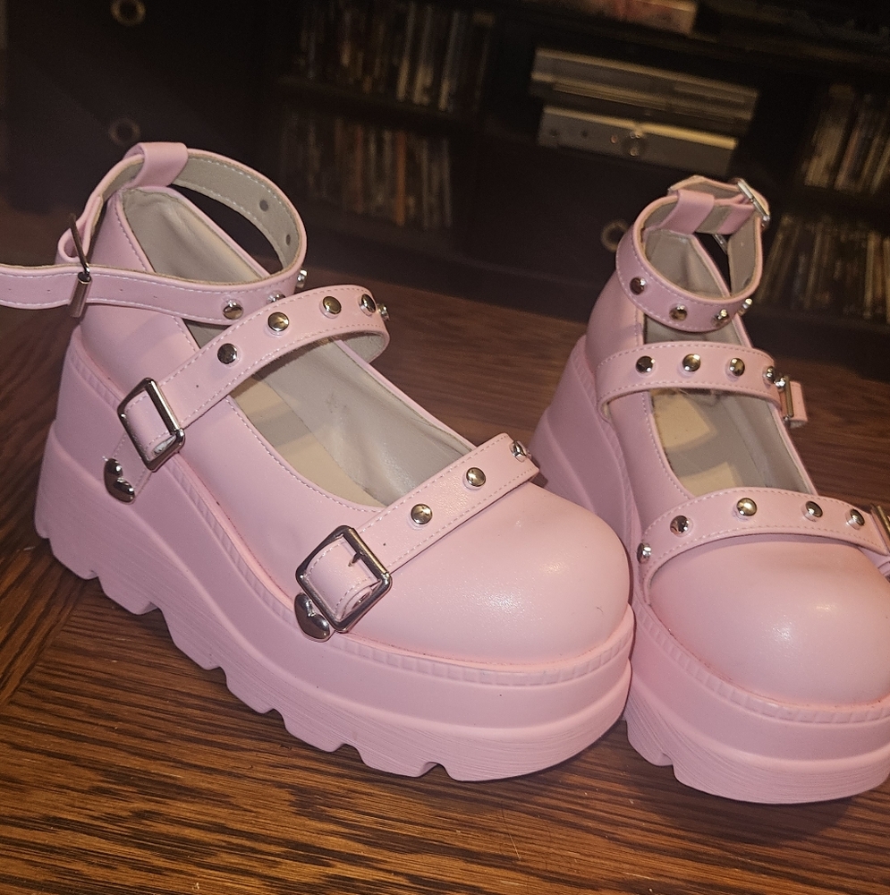 Pink Studded Platform Mary Jane Shoes